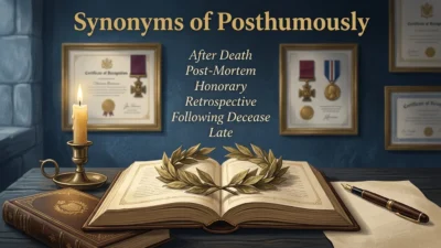 Synonyms of Posthumously
